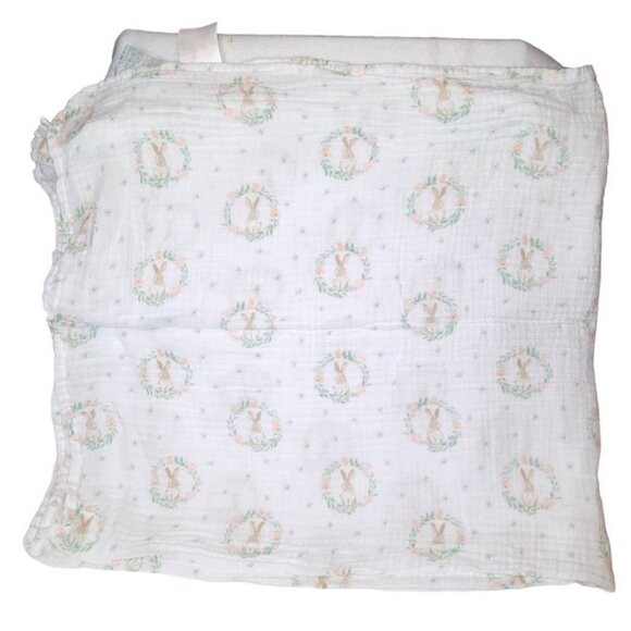 Aden + Anais Bunny Wreath White Muslin Swaddle Lovey Baby Blanket 43" X 45" - Picture 1 of 4
